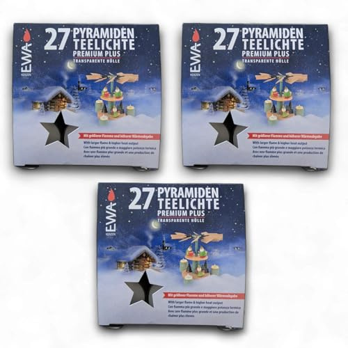 Pyramiden Teelichte Premium Plus (27 Stück) in transparenter Hülle - Teelichter größere Flamme und höhere Wärmeabgabe (3)