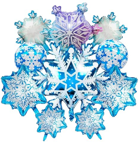 ParPix 10 Stück Blau Schneeflocken Folienballons, Große Schneeflocken Deko Luftballon, Weihnachtsdeko Snowflake Luftballon, Winterdeko Schneeflockenballon, Weihnachten Deko Snowflake Ballon
