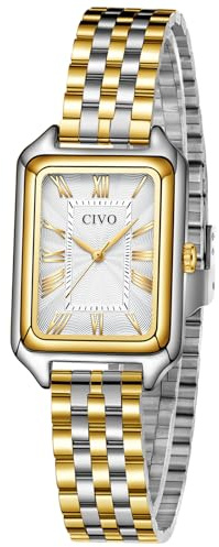 CIVO Reloj Mujer Vintage Rectangular: Analogico Numeros Romanos Elegante | Relojes de Pulsera Acero Inoxidable Fácil Lectura - Reloj de Vestir para Formal Casual - Regalo para Esposa y Madre Navidad