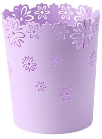 Muzrunq Papierkorb, 6, 3 Zoll, Kunststoff, hohler Papierkorb, Blumenspitze, runder Mülleimer für Schlafzimmer, Badezimmer, Küche und Büro, S, Lila