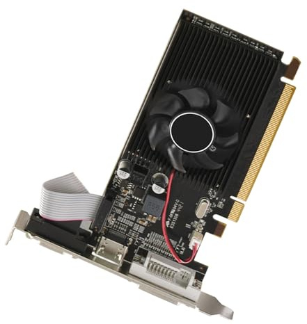 Guaber Tarjeta Gráfica DDR3 De Perfil Bajo 64 bits con Ventilador Refrigeración PCIe 16X Tarjeta Vídeo Gráfica para Ordenador para Oficina Hogar Oficina Juegos PC GPU