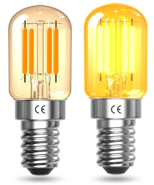 Klarlight Vintage 2W E14 LED Bombilla, Luz Cálida Lámpara de Sal Blanca 2200K, SES Pequeño Tornillo, T22 Vidrio Tubular Bombillas de Refrigeración, 15W Equivalente, No Regulable, 2 Paquetes