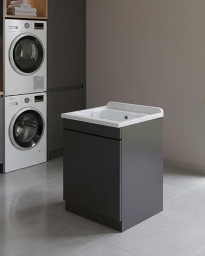 Delmar Mobile Lavatoio Legno Nobilitato Grigio, 45x50 45x60 50x50 60x45 60x50 60x60 75x60 80x50, H85 cm, Con Lavabo Pilozzo Resina, Made in Italy, Già Montato x Bagno Lavanderia (L. 60 x P. 50 cm)