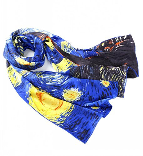 Prettystern P514 Longue 160 cm Écharpe Foulard en 100% Soie Du Tableau nuit étoilée De L´impressioniste Vincent Van Gogh