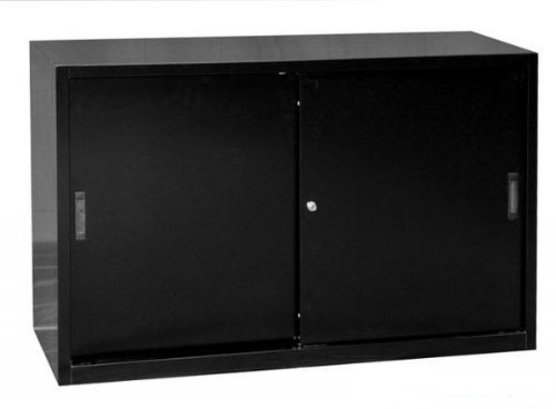 Schiebetürenschrank komplett montiert schwarz 75x120x45cm Schwebetürenschrank Büro Aktenschrank Sideboard aus Stahl 550129