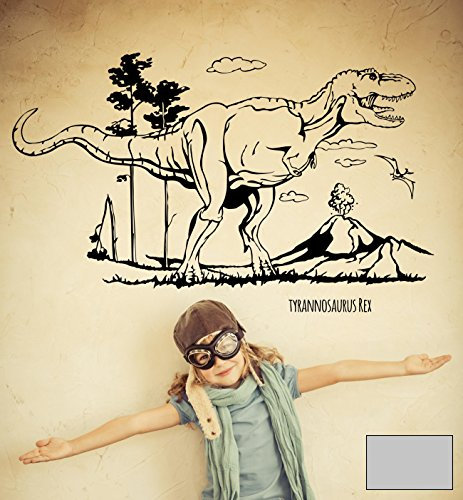 Wandtattoo Wandaufkleber Dino Saurier Dinosaurier T-Rex Tyrannosaurus Rex M1594 - ausgewählte Farbe: *Mittelgrau* - ausgewählte Größe: XXL - 160cm breit x 97cm hoch