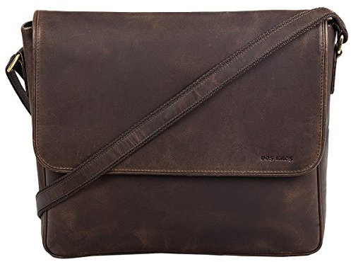 Dos Bros Hunter Leder Laptop Bag Laptoptasche Messenger Umhängetasche Schultertasche DB-022, Farbe:Dunkelbraun
