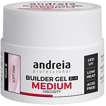 Andreia Professional Nail Gel Builder Medium Viscosity Construction - Best as Builder Gel Base and Top Coat Polish LED & UV Nail Art Kit - Soft Pink 44g