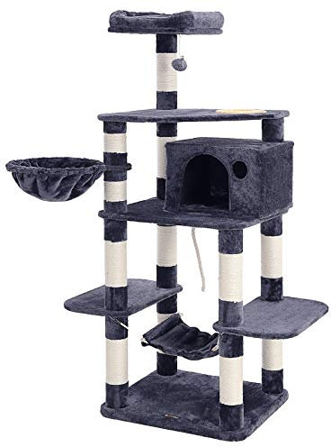 FEANDREA Arbre à Chat Stable, Tour de Jeux 164 cm, Gris Anthracite, PCT99G