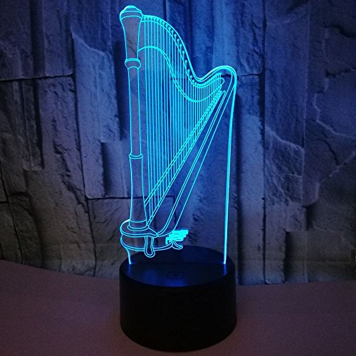 3D Harpe LED Lampe Art Déco Lampe Lumières LED Décoration Lampes Maison Enfants Cadeau Veilleuse Touch Control 7 Couleurs Change USB Bureau Powered Noël Anniversaire Cadeaux