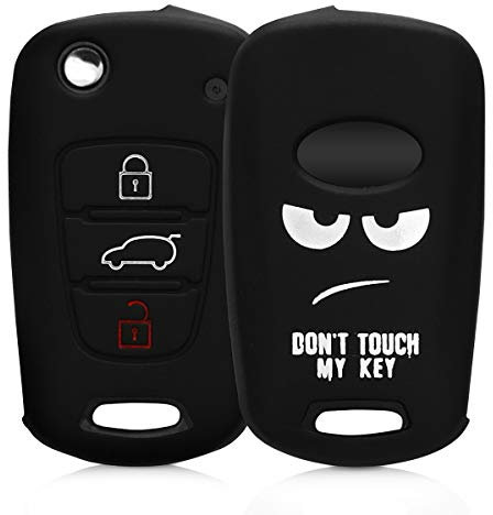 kwmobile Autoschlüssel Hülle kompatibel mit Hyundai 3-Tasten Klapp Autoschlüssel Hülle - Schlüsselhülle Don't Touch My Key Weiß Schwarz