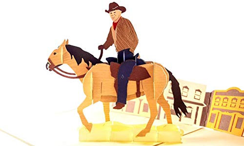 iGifts And Cards Inspirational Cowboy 3D Pop-Up-Grußkarte – für alle Anlässe, Happy Birthday, Freundschaft, Congratulations, Just Because Halbgefaltet, Pferd, Geschenk, Saloon, Wow Bronco