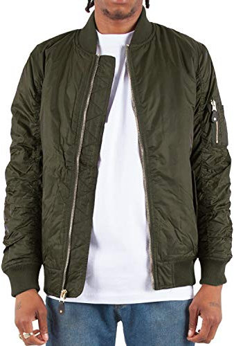 Shaka Wear Herren Flugjacken - Casual MA-1 Bombermantel Windbreaker Full Zip Fully Lined Regular und Bigs S~3XL, Oliv/Blatt für mich (Leaf It to Me), XL