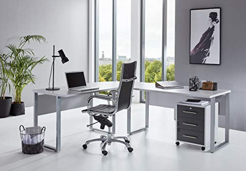 BMG-Moebel.de Büromöbel komplett Set Arbeitszimmer Office Edition in Lichtgrau/Anthrazit Hochglanz (Schreibtisch mit Rollcontainer)