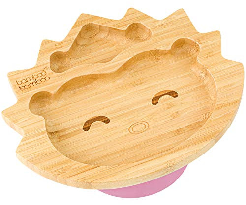 bamboo bamboo Babyteller und Kleinkinderteller, Saugteller zum Füttern und Abstillen, Bambus-Igelteller mit sicherem Saugnapf, Saugteller für Babys ab 6 Monaten (Igel, Rosa)