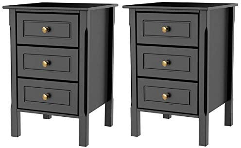 Yaheetech 2 x Tables de Chevet en Bois Noir avec 3 Tiroirs Pied en Bois de Pin Tables de Nuit Moderne 40 x 40 x 60cm Table d'Appoint Salon Chambre