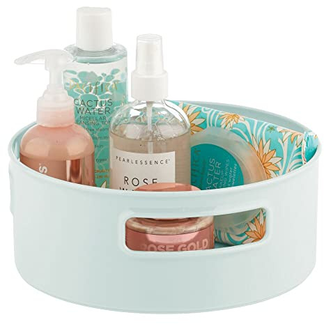 mDesign drehbares Kosmetiktablett – stilvolle Ablagefläche für Lotion, Kosmetik und Medikamente – runde Kosmetik Aufbewahrung für das Badezimmer – mintgrün
