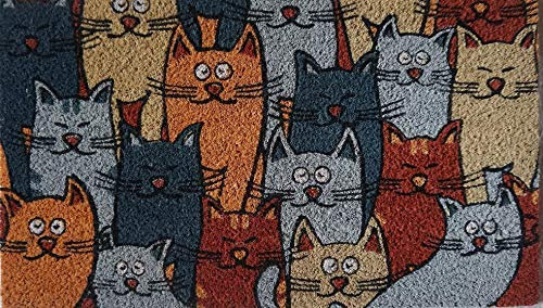 Baroni Zerbino da Esterno in Fibra di Cocco con Base in PVC Antiscivolo, Tappeto da Esterno Dipinto a Mano Facile da Pulire e Ultraresistente, Zerbino Ingresso 70x40x2 cm, Gatti Colorati