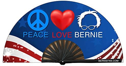 Gay Pride Large Folding Fans, Bamboo Fan 13 with UV Reactive Ink, for LGBTQ Circuit Parties and Raves … (Peace Love Bernie)