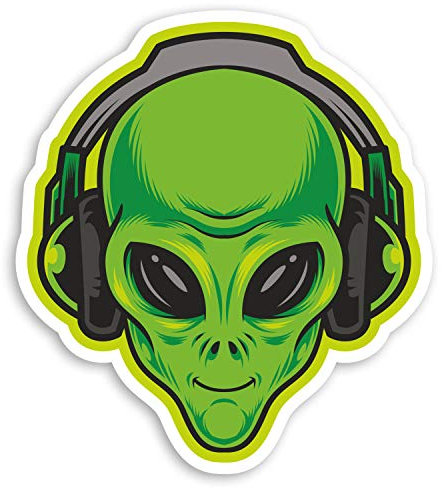 2 x 10 cm grüner Alien-DJ-Vinyl-Aufkleber – Musik Weltraum lustiger Aufkleber #29060