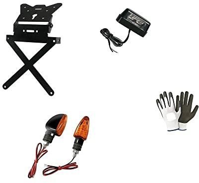 Kompatibel mit Harley-Davidson 883C Sportster CUST.XL Kit Kennzeichenhalterung aus Aluminium für Motorräder verstellbar Universal + 2 LED-Pfeile + Beleuchtung