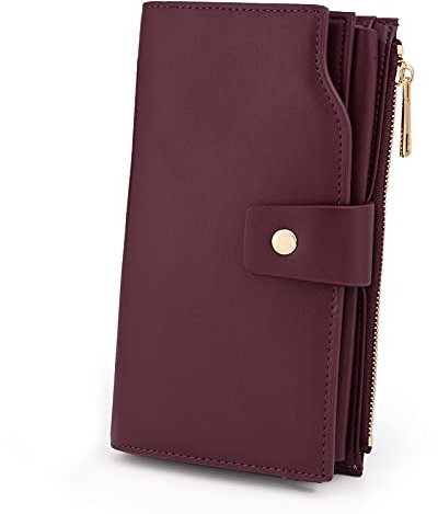 UTO Geldbörse Damen RFID Blockierung PU Leder Kupplung 21 Kartensteckplätze Halter Organizer Damen Geldbörse mit Große Kapazität innere Tasche passt 5,5 '' Handys Wine