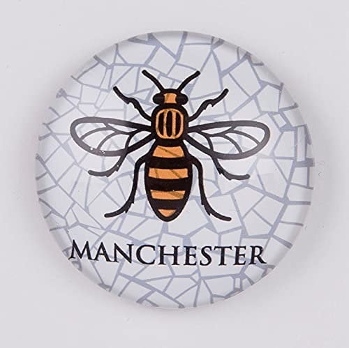 Big City Crystal Fridge Magnet Union Jack British Manchester Bee Liverpool Birmingham Newcastle Round (Manchester Bee White)