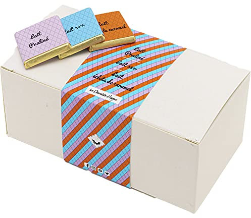 Coffret de Chocolats - Boîte de 70 Carrés de Chocolat au Lait, Praliné, Eclats de Caramel à Déguster ou Offrir - 100% Pur Beurre de Cacao - Fabriqué en France - 350 Gr