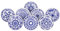 ETHNICITI 8 x Round Blue & White Handmade Geometric Ceramic Door Knobs Cupboards Drawers Cabinets Wardrobe Assorted Vintage Shabby Chic Kitchen Bedroom Living Room Furniture Dressers Pulls Handles