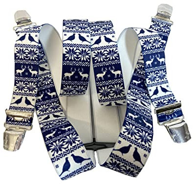 EDERER NORWEGEN Hosenträger SKANDINAVIEN | Christmas| UNISEX| verstellbar elastisch mit 4 starken Metallclips| 35mm breit -110 cm lang| Norwegen blau G-005