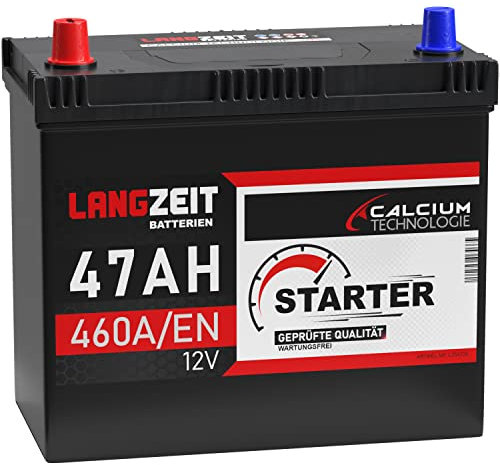 LANGZEIT ASIA Autobatterie 47Ah 12V 460A/EN ASIA Batterie Plus-Pol Links 30% mehr Startleistung ersetzt 45Ah