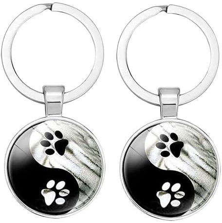 YOYUMI Schlüsselringe Zubehör Im Chinesischen Stil Yin Yang Klatsch Zeit Edelstein Schlüsselanhänger Kleines Geschenk Schwarz-Weißer Panda Fußabdruck Tai Chi 2Er-Pack