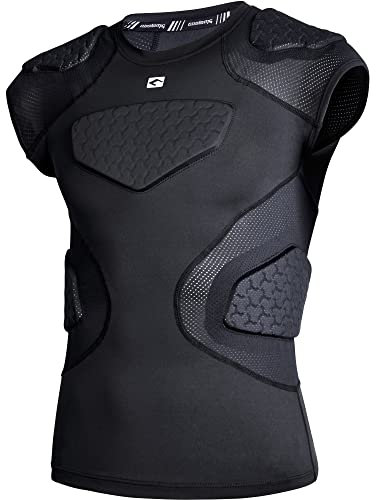 COOLOMG Kinder Gepolstertes Kompressionsshirt Jugend Football Protektorenshirt für Sport Football Basketball Baseball Fussball Rippenschutz Brustschutz Schulterschutz Schwarz L