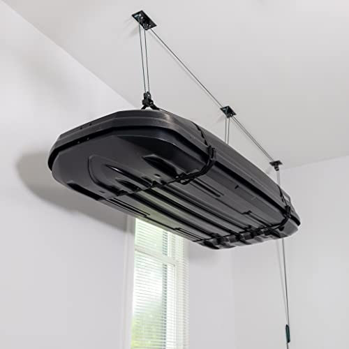 Teal Triangle Sollevatore a soffitto per box di carico, resistente per garage, sistema di sollevamento a puleggia per garage, può contenere 68 kg e si adatta a soffitti da garage alti 2,4-3 m