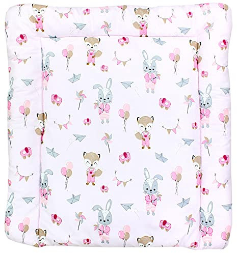 TupTam Baby Wickeltischauflage mit Baumwollbezug Gemustert, Farbe: Fuchs/Kaninchen/Rosa, Größe: 70 x 70 cm