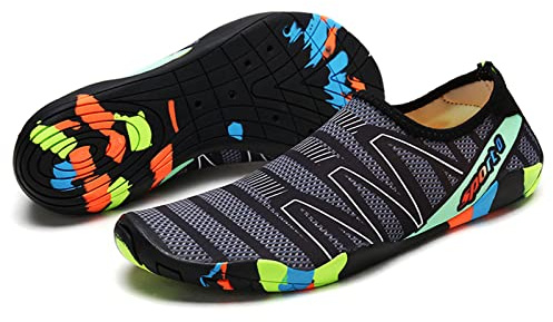 Water Shoes Women Men Quick-Dry Barefoot Beach Swim Shoes Non-Slip Aqua Socks for Water Aerobics Sport Surfing Diving Garden Pool(#0 Grey, 7 UK)
