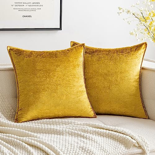 MIULEE 2er Set Samt Kissenbezug Flansch Kissenhülle Dekorative Sofakissen Dekokissen Umwickelte Kante Kissenbezüge Zierkissenbezug für Sofa Wohnzimmer Schlafzimmer 40x40 cm Golden Luxuriös