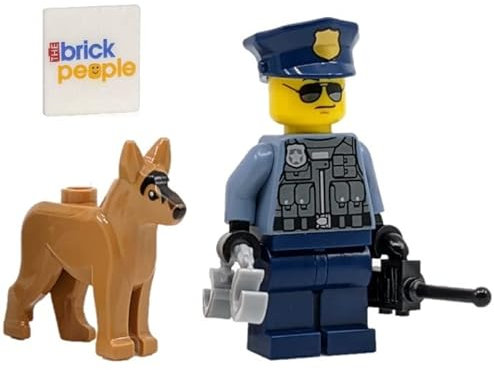 LEGO Stadt: Polizistin Minifigur mit Hund und Handschellen - Deutscher Schäferhund