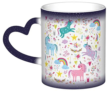 BAFAFA Licornes Rose Imprimé Changement de Couleur Tasse à Café Tasse à Café Céramique Tasse Créative Tasse à Café Magique Tasse à Thé