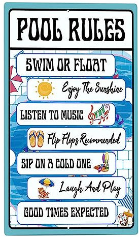 Pool-Regeln Schwimm-Blechschild, Pool-Wissen, Metall-Blechschild, Pool-Regeln, Planung, Schwimmbadregeln, Schild für Sicherheit im Freien, Bauernhof, Warndekoration (03