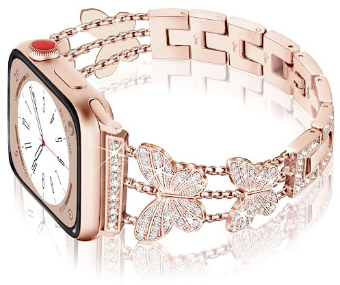 Ocaer Kompatibel mit Apple Watch Armband 42mm 41mm 40mm 38mm, Glitzer Diamond Strass Metall Ersatz iWatch Armband für Apple Watch Series 10 9 8 7 6 5 4 SE, Bling Schmuck für Damen Frauen