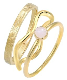 Elli Ring PREMIUM Ring Damen Stapel Solitär Set mit Quarz Rosa in 925 Sterling Silber