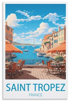 PuPLuM Saint Tropez Frankreich, Vintage-Reiseposter, Querformat, 20 x 30 cm, Leinwand, Wandkunst, Poster für Wohnzimmer, Dekoration, Gemälde für Heimdekoration
