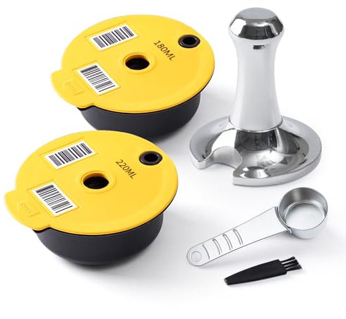 HAILASRE 2 Pcs Pods Tas*simo réutilisables 180ml /220ml PP Plastique Filtre à capsules de café rechargeables avec tamper en acier inoxydable pour machine Tas simo