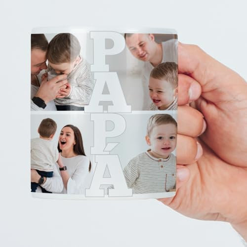 Transparent Gift Taza Personalizada con 4 Fotos Papá. Regalo Personalizado Día del Padre. Tazas Personalizadas con Foto. Regalos Originales para Hombre. Regalos Personalizados con Foto para Padres