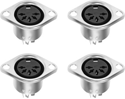 XMSJSIY MIDI 5 Broches DIN Panel Mount Femelle Jack Socket Connecteur de Rechange pour Réparation Électronique - Boîtier en Métal pour Équipement Audio Vidéo - 4 Pièces