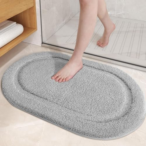 COLOR&GEOMETRY Grau Badteppich rutschfest Waschbar 61x91 cm, Weich Badezimmerteppich Super Saugfähig Badematte rutschfest waschbar Badvorleger für Dusche, Badezimmer, Badewanne, Eitelkeit