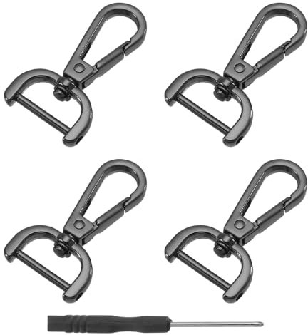 QUARKZMAN 4 Piezas de Ganchos Giratorios, 20mm (3/4 ) Gancho de Langosta Desmontable de Anillo D de Metal con Destornillador para Hacer Bolsos, Llaveros, Negro