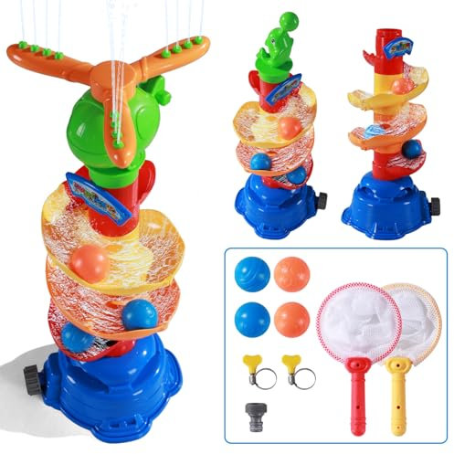 Sprinkler Set für Kinder, Pleafind 3 in 1 Kinder Outdoor Wasserspielzeug, Hubschrauber rotierender Sprinkler, Ballfangspiel, Delphin rollender Ball für Kinder ab 3 Jahren, für Jungen und Mädchen
