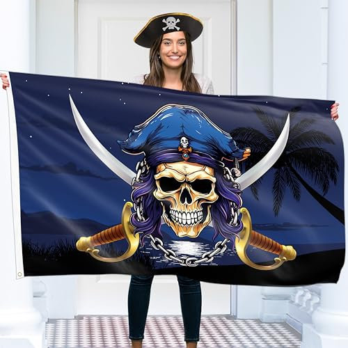 Bandera pirata 90 x 150 cm con ojales, bandera pirata grande para niños, impresión digital viva, bandera pirata, bandera de Jolly Roger, doble costura